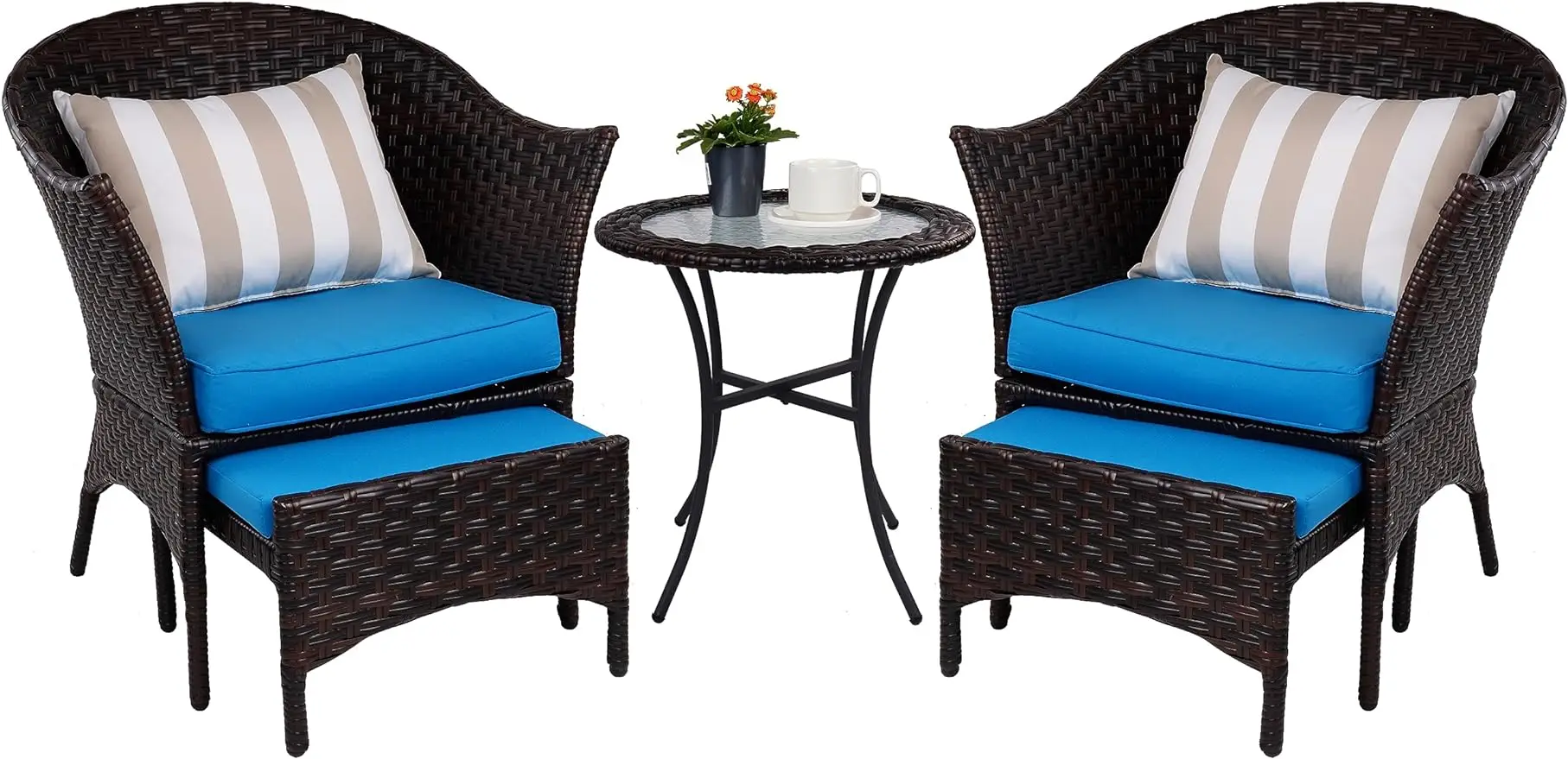 

Patio Conversation Set Outdoor Wicker Furniture with 2 Chairs for Porch and Yard, Blue/Red/Beige