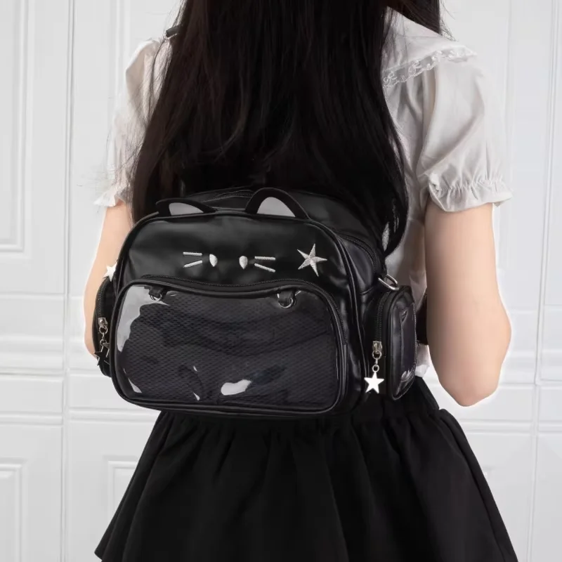 Y2K Korean Japan Kawaii Cat Ita Bag PU Cute Girls Transparent Pocket Aesthetic Shoulder Crossbody Bags Women's Fashion Backpacks 6