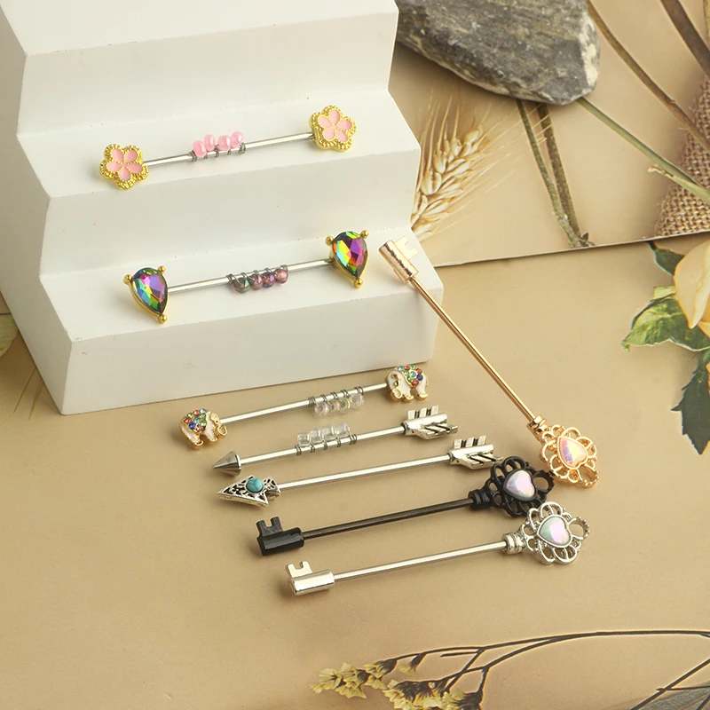 Surgical Steel Ear Cartilage Piercing Anodizing Industrial Barbell Earring Orelha Bar Tongue Barbell Body Jewelry 14G Mix