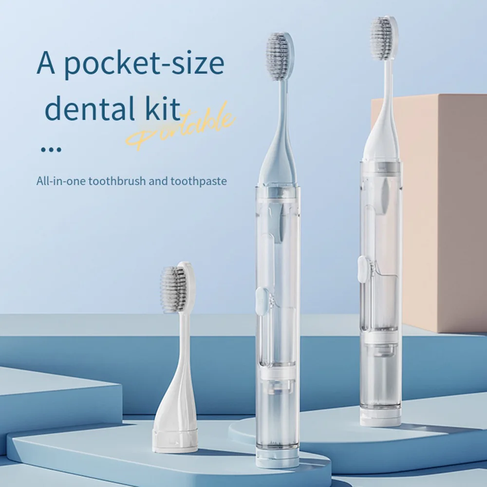 

Folding Toothbrush Soft Bristle Toothbrush Toothpaste 2-in-1 Oral Care Mini Portable Travel Non Disposable Toothbrush Set