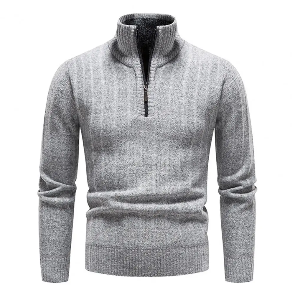 

Winter New Men's Half Zipper Standing Neck Pullover Sweater High Quality Thicker Warm Men's Business Casual Knitwear Sweaters