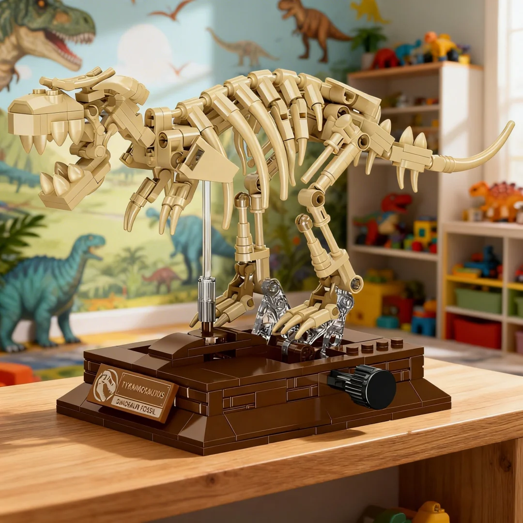Realistic 3D T-Rex Fossil Building Blocks: STEM Educational Dinosaur Skeleton & Creative Desktop Decor