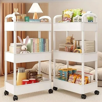 Scaffale portaoggetti per carrello piccolo multistrato per uso domestico, da pavimento al pavimento, da cucina, per camera da letto, per bagno, con ruote 1