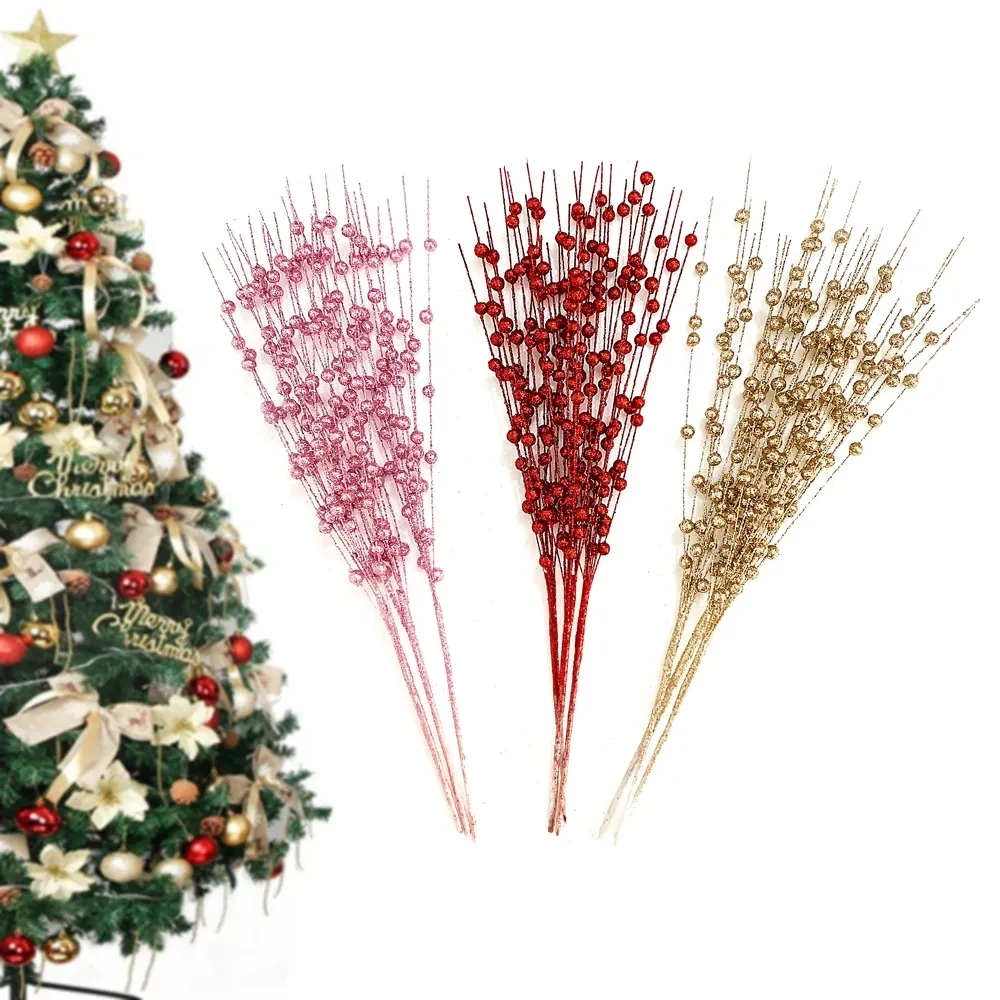 12pcs Gold Christmas Decorative Flash Artificial Berry Stem Decor for  Christmas Tree DIY Wreath Fireplace Holiday Crafts Gifts - AliExpress