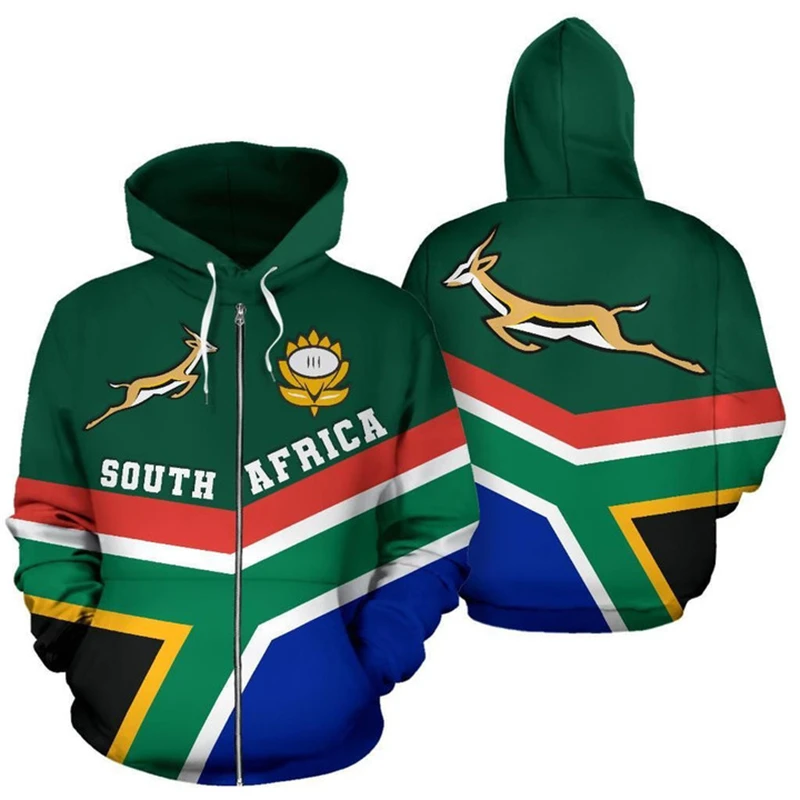 

South Africa Map Flag 3D Print Zip Up Hoodie For Men Clothes Fashion Springboks Sweatshirts National Emblem Pullovers Boy Tops