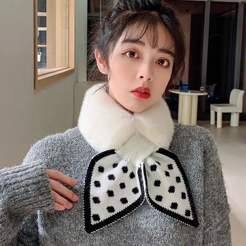 High Quality Soft Solid Color Fur Bib Warm Rabbit Hair Cross Scarf Fur Collar Bib Scarf for Women 목도리 Hot Selling