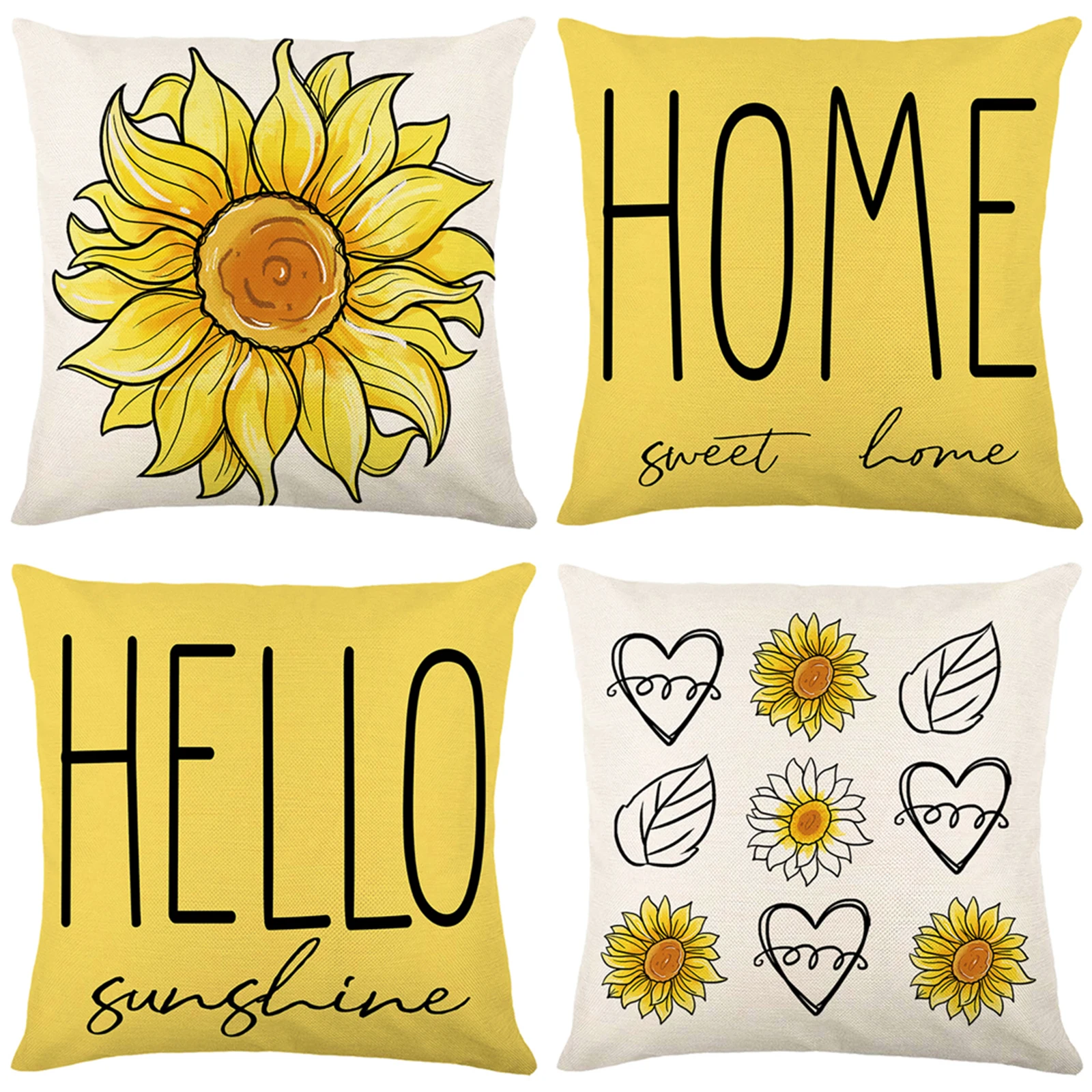 4Pcs Floral Throw Pillow Cases Square Linen Waist Protection Cushion Cover Bed Sofa Pillow Covers Home Decor Pillowcases 45x45CM