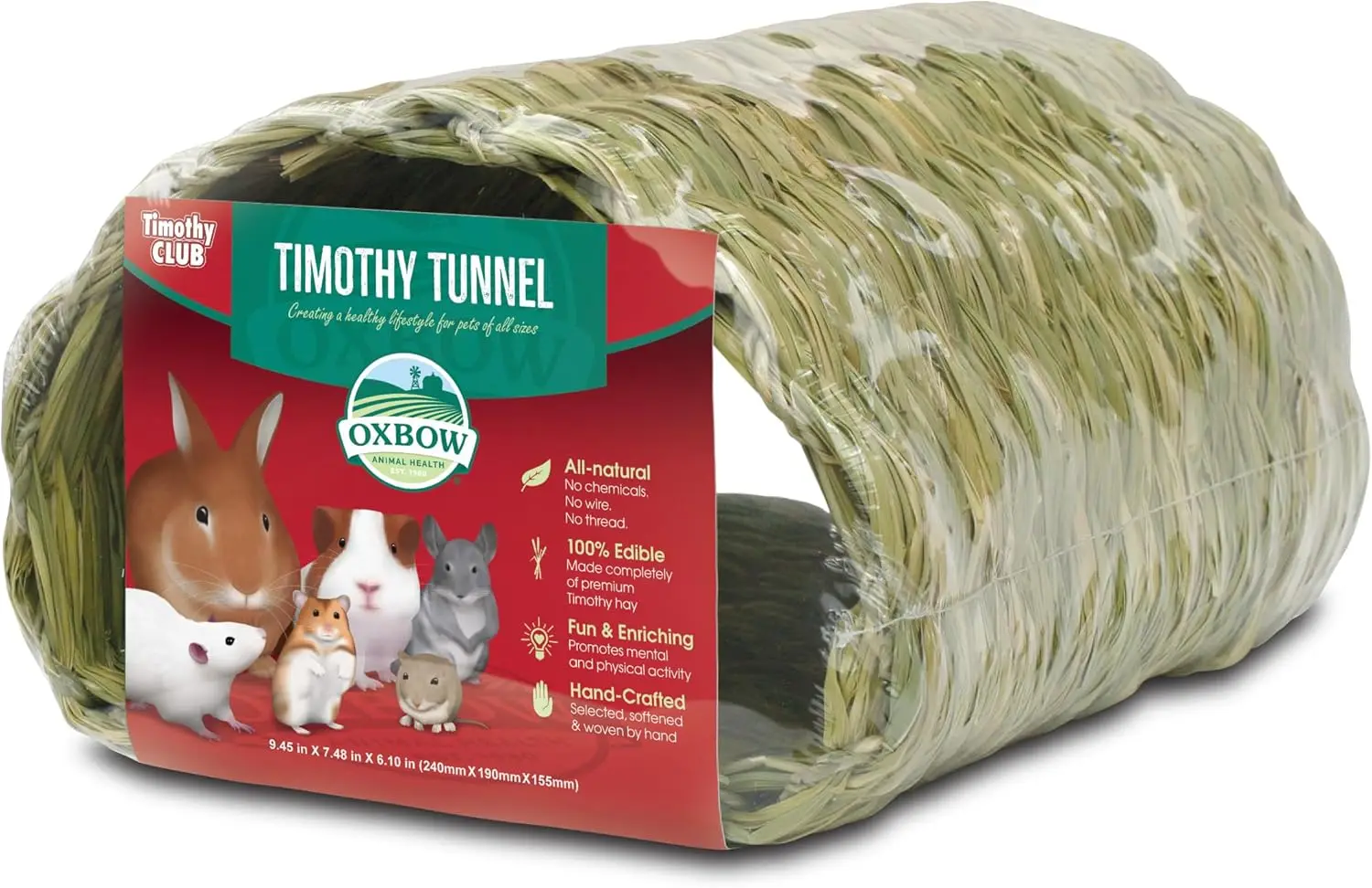 Natural Timothy Hay Tunnel for Small Pets - Edible Hideout, Chew Toy & Cage Accessory for Rabbits, Guinea Pigs, Chinchillas, Rats