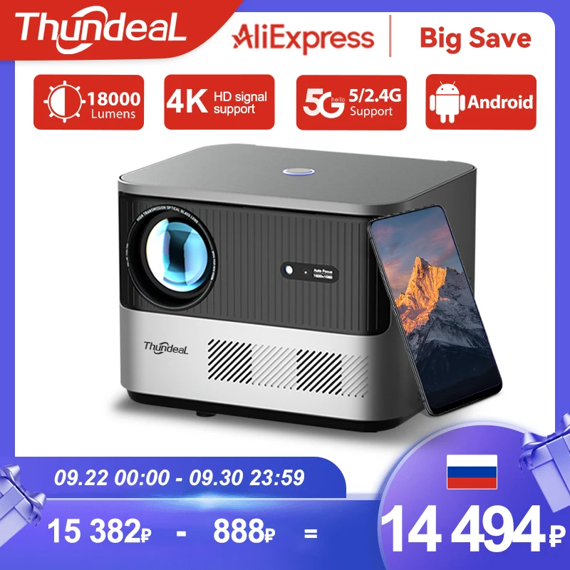 Portable projector ThundeaL TDA6 full HD projector 1080P 2K 4K video home theater auto focus 5G WiFi Android projector TDA6W 3D