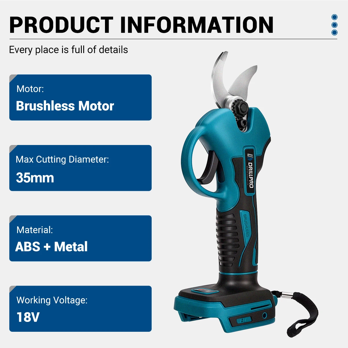 Drillpro 35mm Brushless Electric Pruning Shear Cordless Electric Scissors Fruit Tree Bonsai Hedge Trimmer For Makita 18V Battery 2