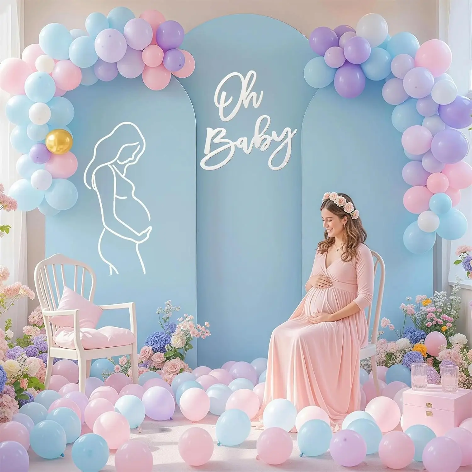 웨딩 아치 배경 커버 단색 베이비 샤워 생일 파티 장식 신축성 스판덱스 양면 아치형 사진 배경