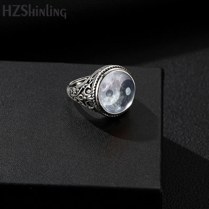 Finger Rings Jewelry Rings Ring Jewelry Signet Ring Yin Yang Vintage Antique Ring Glass Cabochon Pendants Jewelry Gifts for Men