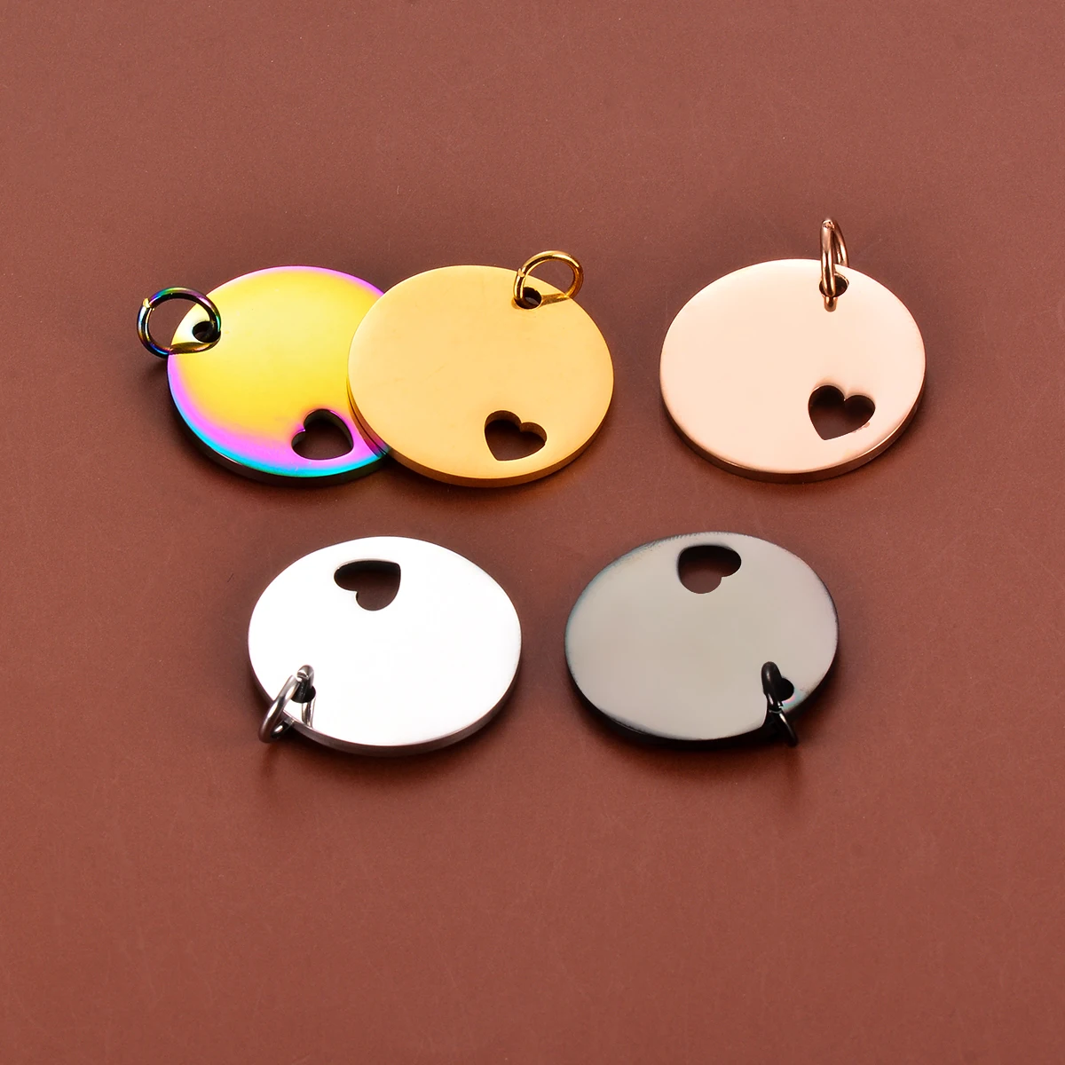 50Pcs Double Mirror Stainless Steel 30X25mm Gold Silver Heart Pendant Accessories Suitable For Pet Hanging DIY Making Findings