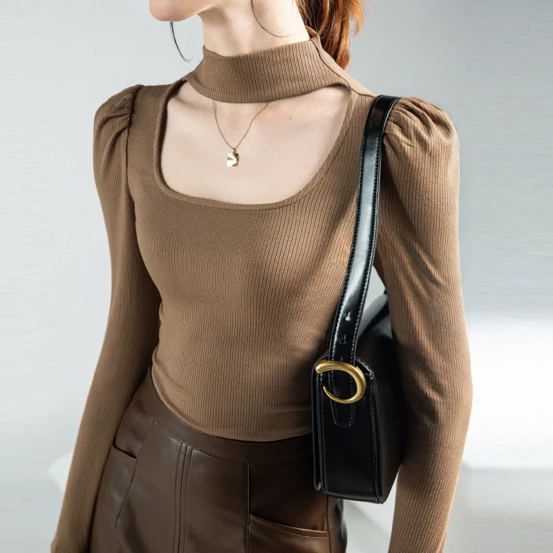 

High Quality 2024 Women Tops Halter Hollow OutT-shirt Female Clothing Winter Autumn Sexy Crop Top Clothes Casual Blouse Y2k