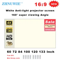 ZHNUWIE Projector Screen White Grid Anti-Light 16:9 Projection Screen For Home 72 84 100 120 133 Inch Portable Reflective Cloth