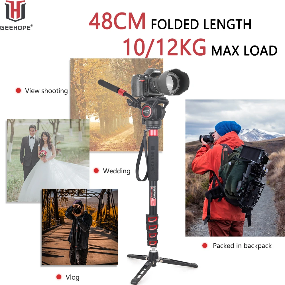 Geehope-professional Video Câmera Stand Alumínio Liga Monopé Seção Leg Fit para Canon Nikon Gopro Dslr Camcorder U270a U370a - Image 3