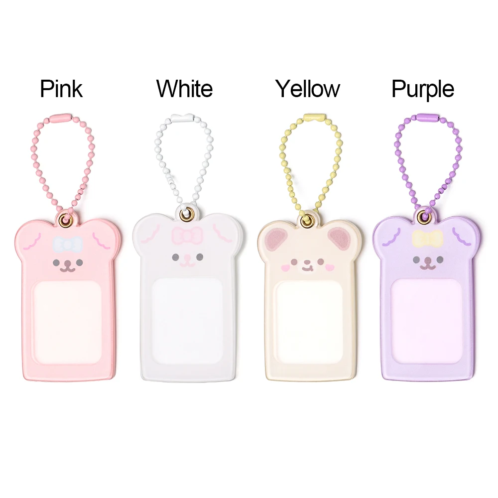 Kawaii Bear Photocard Holder Keychain Kpop Idol Star Acrylic Photo Picture Frame Keyring Key Holder Candy Color Card