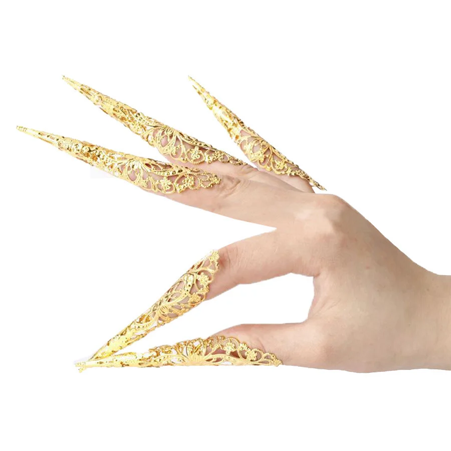 

2022 Belly dance peacock false nail dance Indian Thai Golden Finger Jewelry For Belly Dance Dancing Finger Cot Costumes 1PC