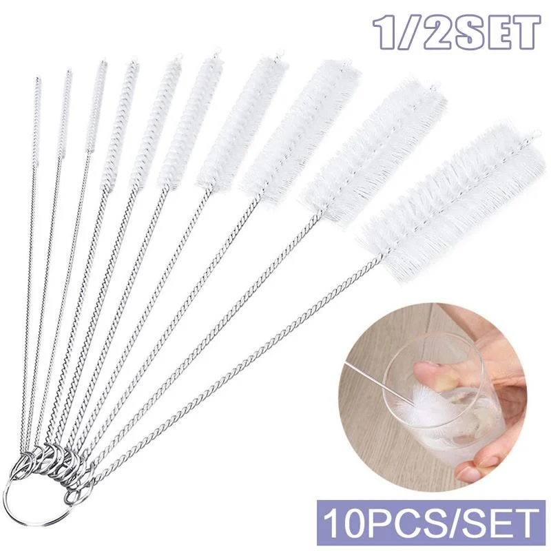 Nylon Straw Cleaning Brush Kit Pipe Cleaner Stainless Steel Long Handle Cleaning Bottle Brush Tool 1/2 Set