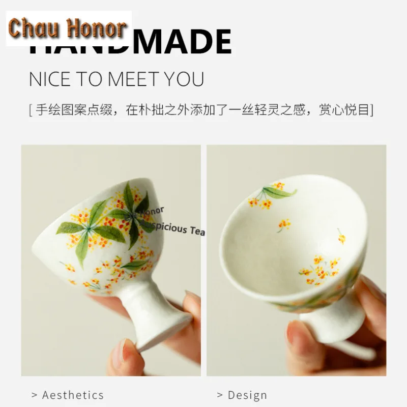 25ml Hand-painted Osmanthus Flowers Teacup Handmade Tea Bowl Tea Pair Tea-tasting Smelling Cup Jianzhan Master Cups Cafes Craft