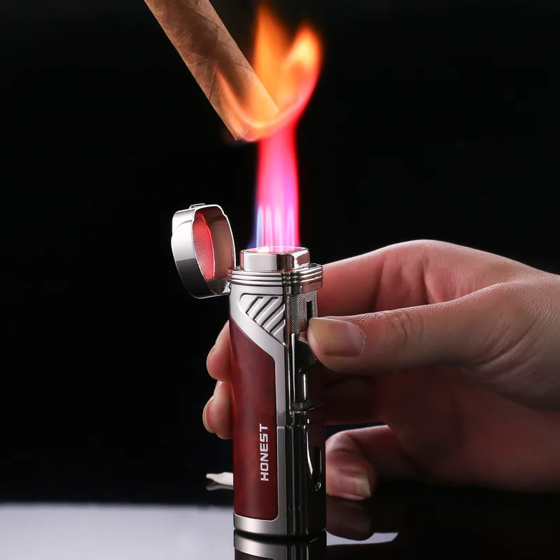 

New Convenient Portable Metal Turbine Butane Gas Windproof Lighter Outdoor Kitchen Cigar Lighter High end Gift for Men