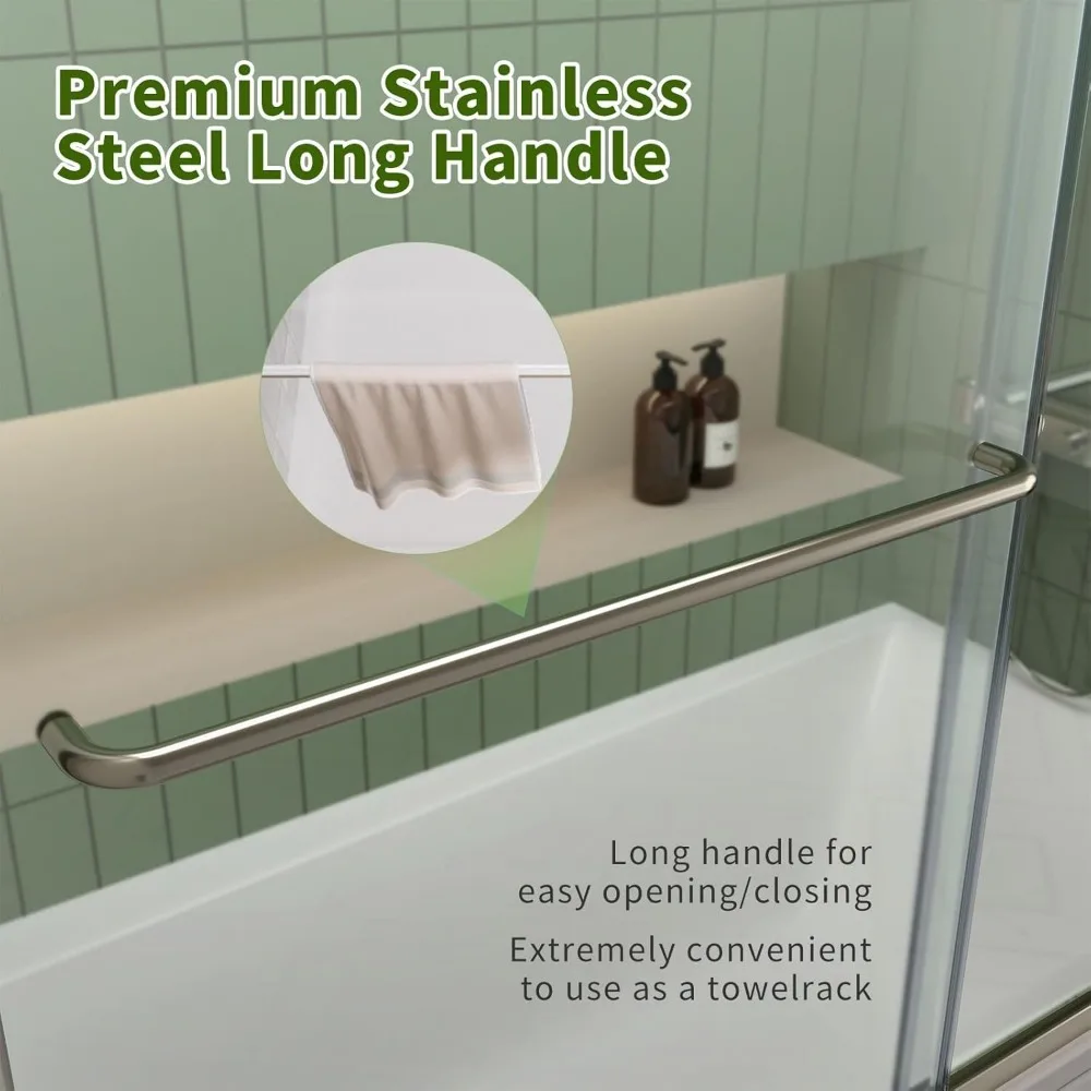 Shower Door, 44-48 in. W X 70 in. H, Semi-Frameless Double Sliding Doors, SGCC Tempered Glass, Bathroom Shower Door 5