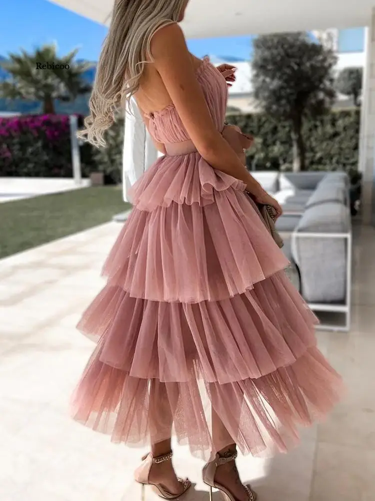 

2022 Spring Off Shoulder Mesh Lace Club Party Dress Women Sexy Slash Neck Backless Long Dress Summer Hollow Ruffle Boho Dresses