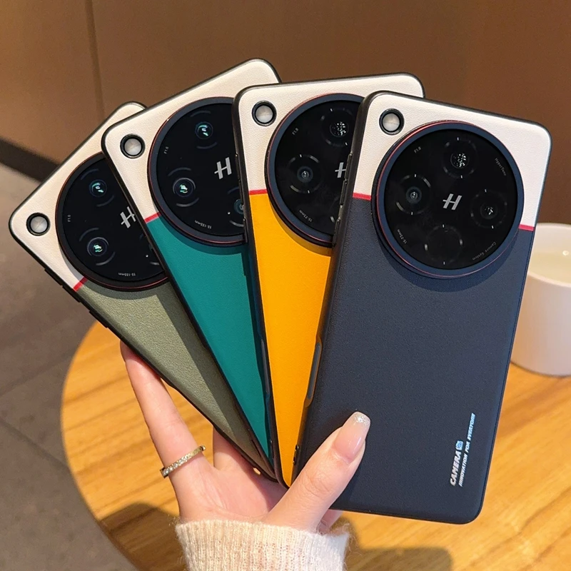 Ultrathin Contrasting Leather Camera Protection Case with Titanium Silver Border
