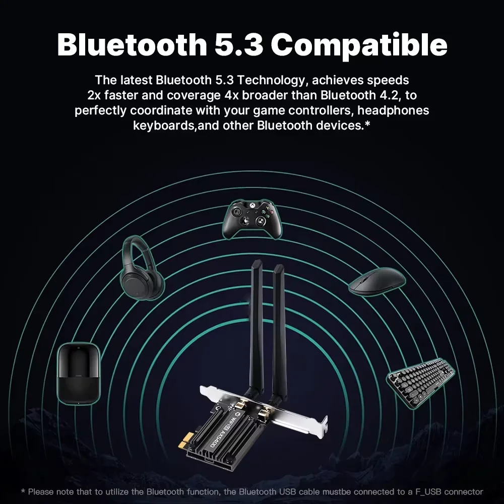 WiFi 6E AX5400 PCIe 어댑터 블루투스 5.3 트라이 밴드 2.4G/5G/6GHz 802.11ax MU-MIMO 네트워크 카드(Windows 10/11-64Bit 데스크탑 PC용)