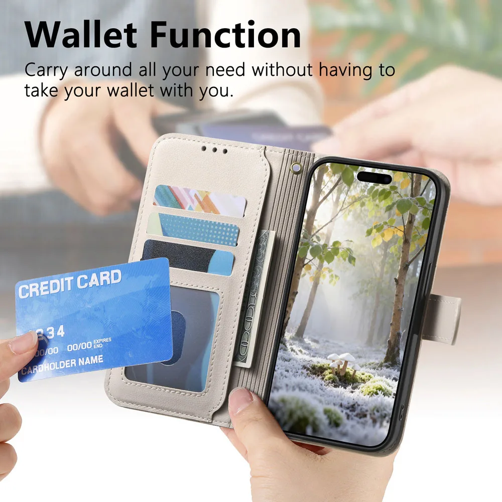 Luxury Leather Flip Case with Zip Wallet and Lanyard Wrist Strap