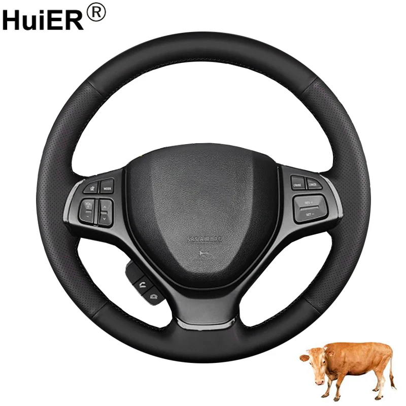 

Cow Leather Hand Sewing Car Steering Wheel CoverFor Suzuki Baleno Alivio 2015 - 2018 2019 Braid on Steering-wheel Wrap