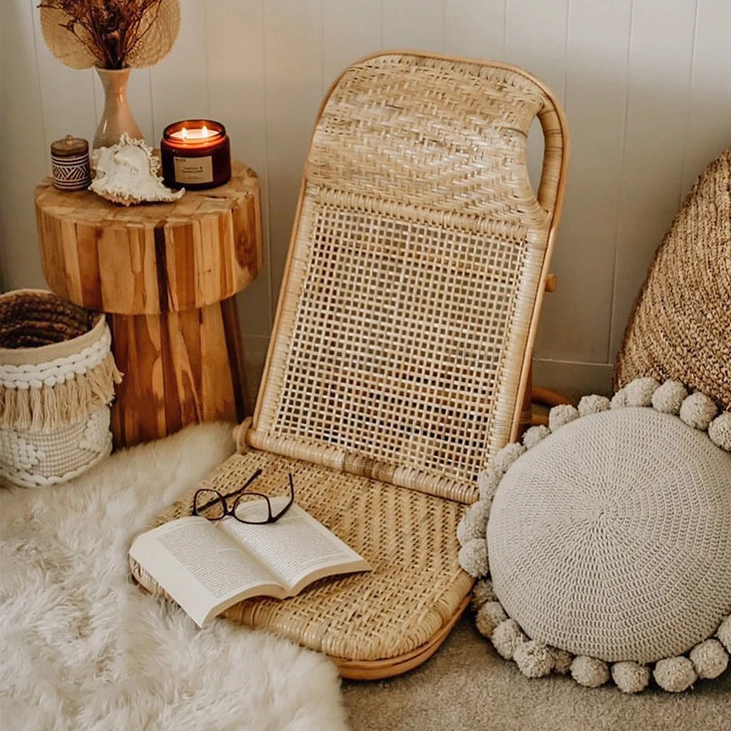 

Handcraft Ratten Beach Folding Chair Scandinavian 4-Gear Adjustable Wicker