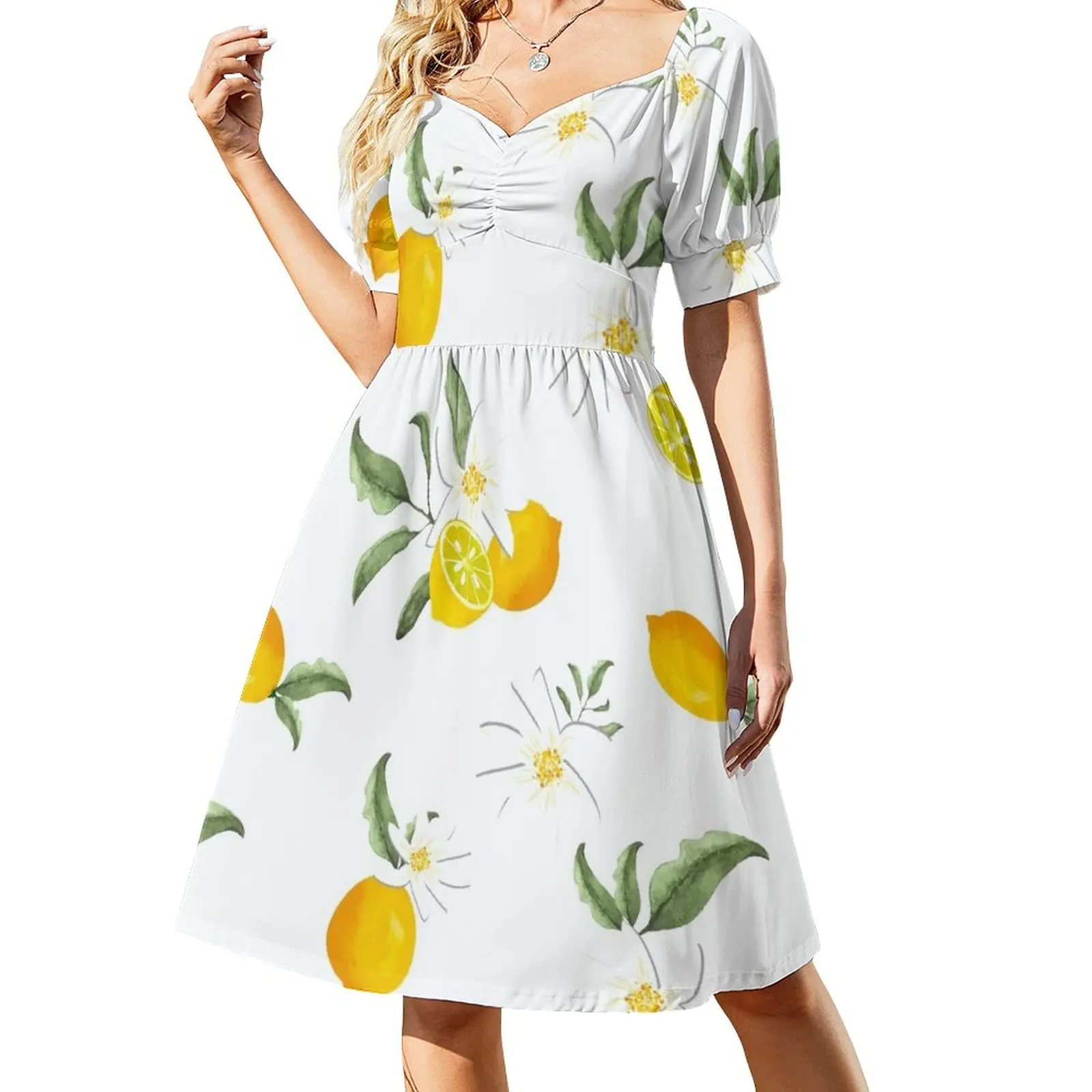 

Платье женское Цитрусовое в средиземноморском стиле, платье без рукавов с рисунком лимона и фруктов, лето 2024