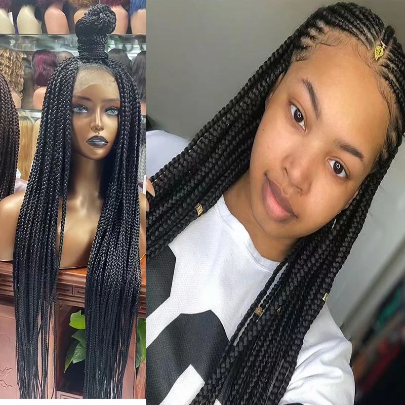 

2023 New Free Part 36 inches Long Natural Black Soft Full Lace Braided Wigs Braid African With Baby Hair Full Lace Braided Wigs