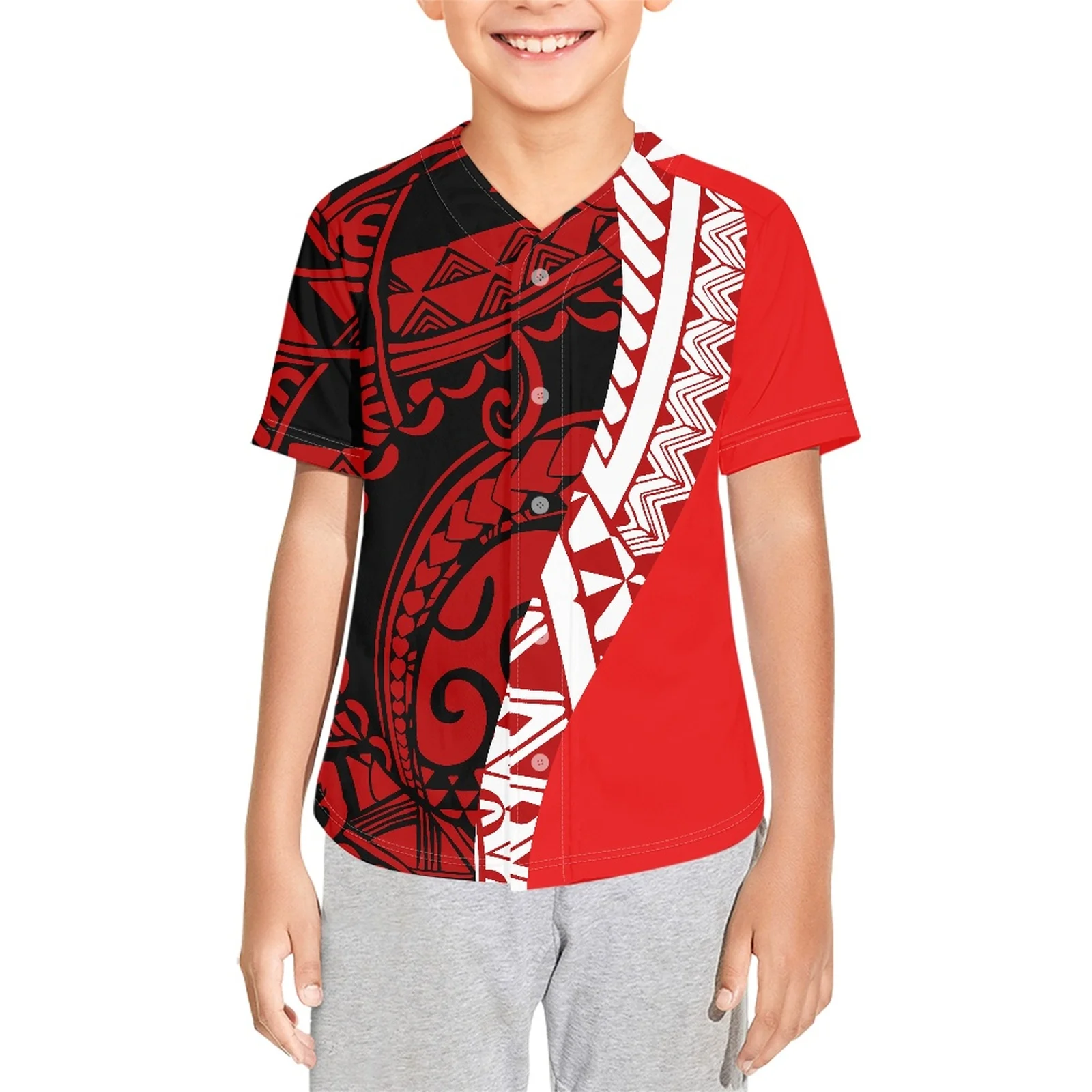 

Polynesian Tribal Samoan Totem Tattoo Samoa Prints Custom Design Boys Baseball Jersey Kids Jersey Polyester Mesh Fabric School