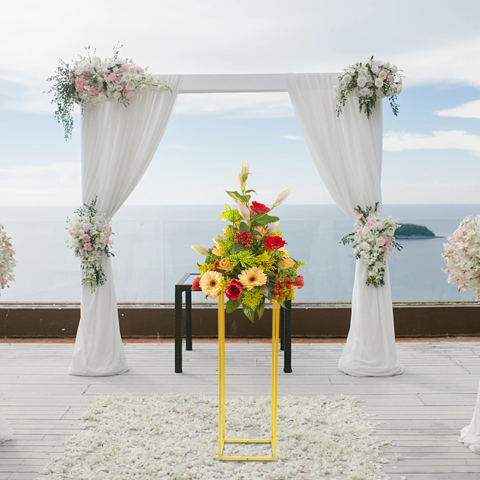 

Gold Flower Floor Stand Metal Column Flower Stand Flower Arrangement For Wedding Party Dinner Centerpiece