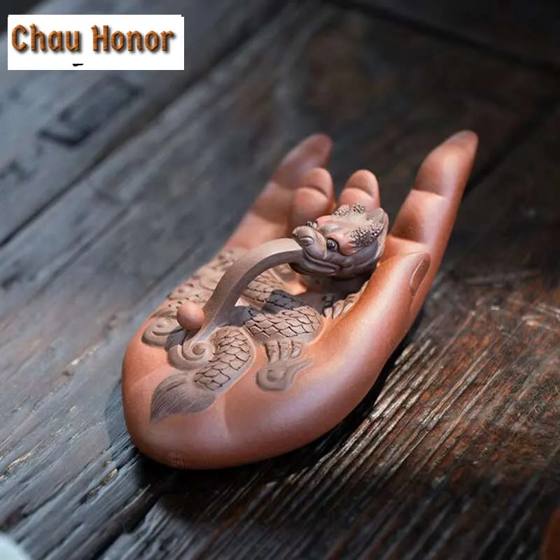 Yixing Boutique Purple Clay Tea Pet Lucky Dragon Figurine Ornaments Handmade Crafts Toys Chinese Zisha Tea Set Decoration Gifts