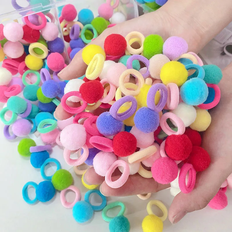 20Pcs 어린이 탄성 헤어 밴드 소녀 플러시 볼 고무 헤어 밴드 어린이를위한 스위트 스크런치 헤어 타이  헤어 액세서리