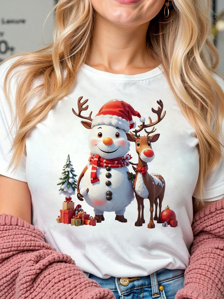 Camiseta Natal Feminina Merry And Bright - Estampa Gnomo Boneco Neve
