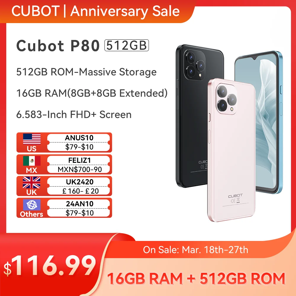 [World Premiere] Cubot P80 [512GB], 16GB RAM, Global Version Smartphone Android 13, 6.583 FHD+ Screen, 48MP Camera, Add to Cart global version cubot p80 smartphone 4g android 13 8gb ram 512gb rom 6 583 inch fhd octa core mobile phone 48mp 24mp 5200mah nfc