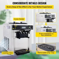 Machine à crème glacée commerciale VEVOR, 5,3 à 7,4 gallons par heure, crème glacée molle avec écran LED, nettoyage automatique, 3 saveurs pour restaurant 3