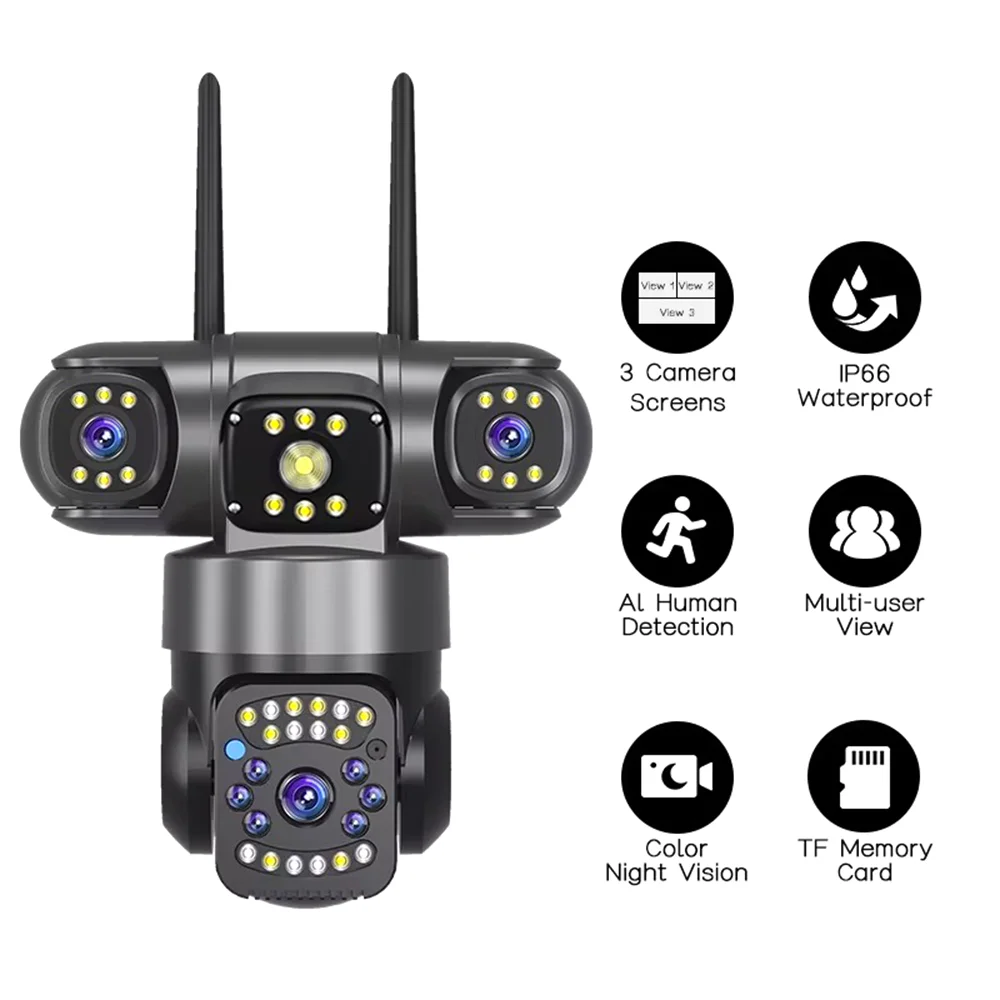 V380pro 6MP WiFi Outdoor PTZ Security Camera 3-Lens IP66 Waterproof Motion Detection Alarm Home Surveillance 1