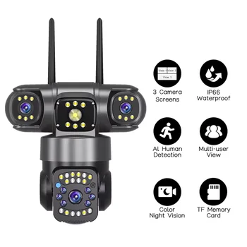 V380pro 6MP WiFi Outdoor PTZ Security Camera 3-Lens IP66 Waterproof Motion Detection Alarm Home Surveillance 1