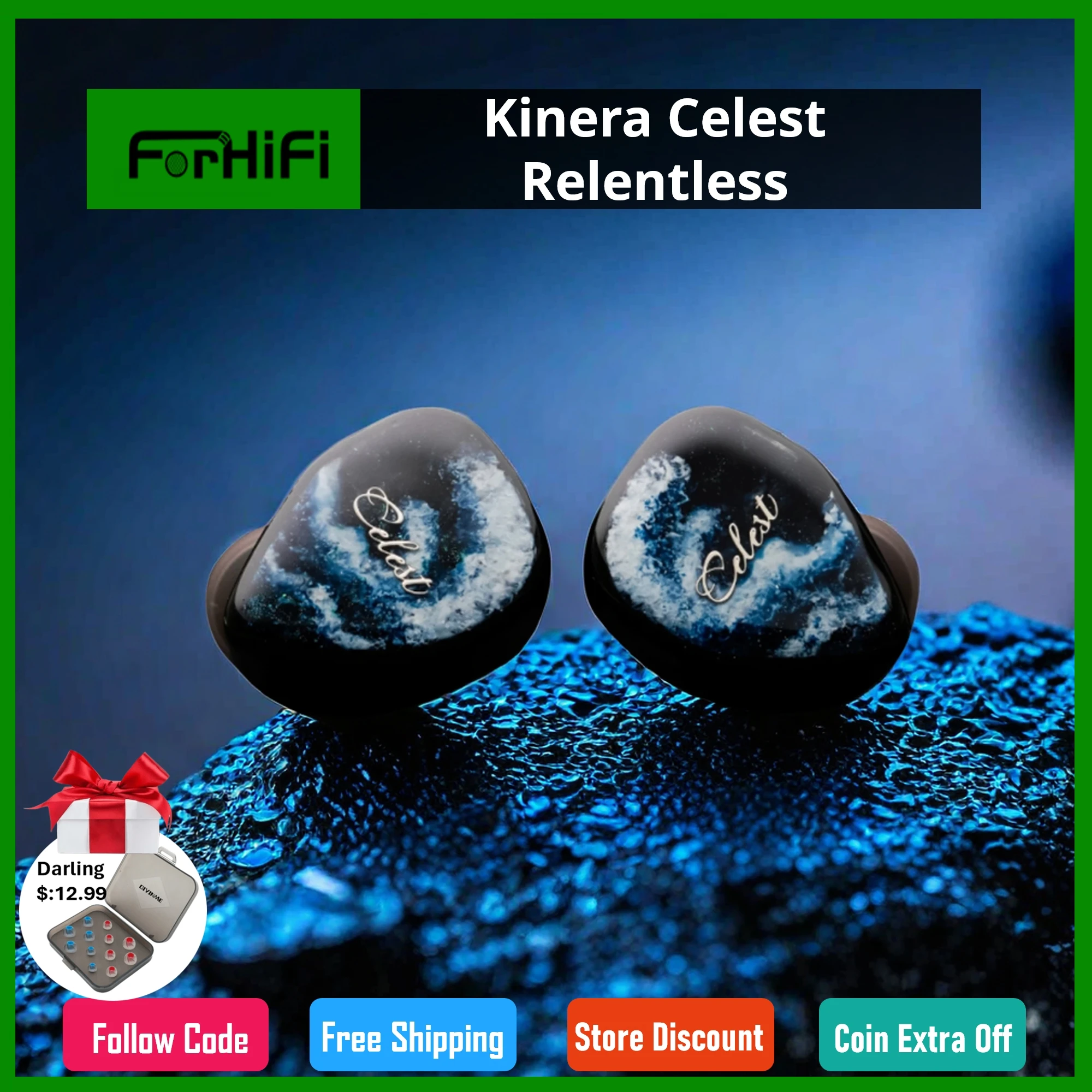 Kinera Celest Relentless 하이브리드 인이어 모니터 이어폰, 유선 하이브리드 헤드폰, 3.5mm + 4.4mm 교환 가능 플러그, 1DD + 6BA
