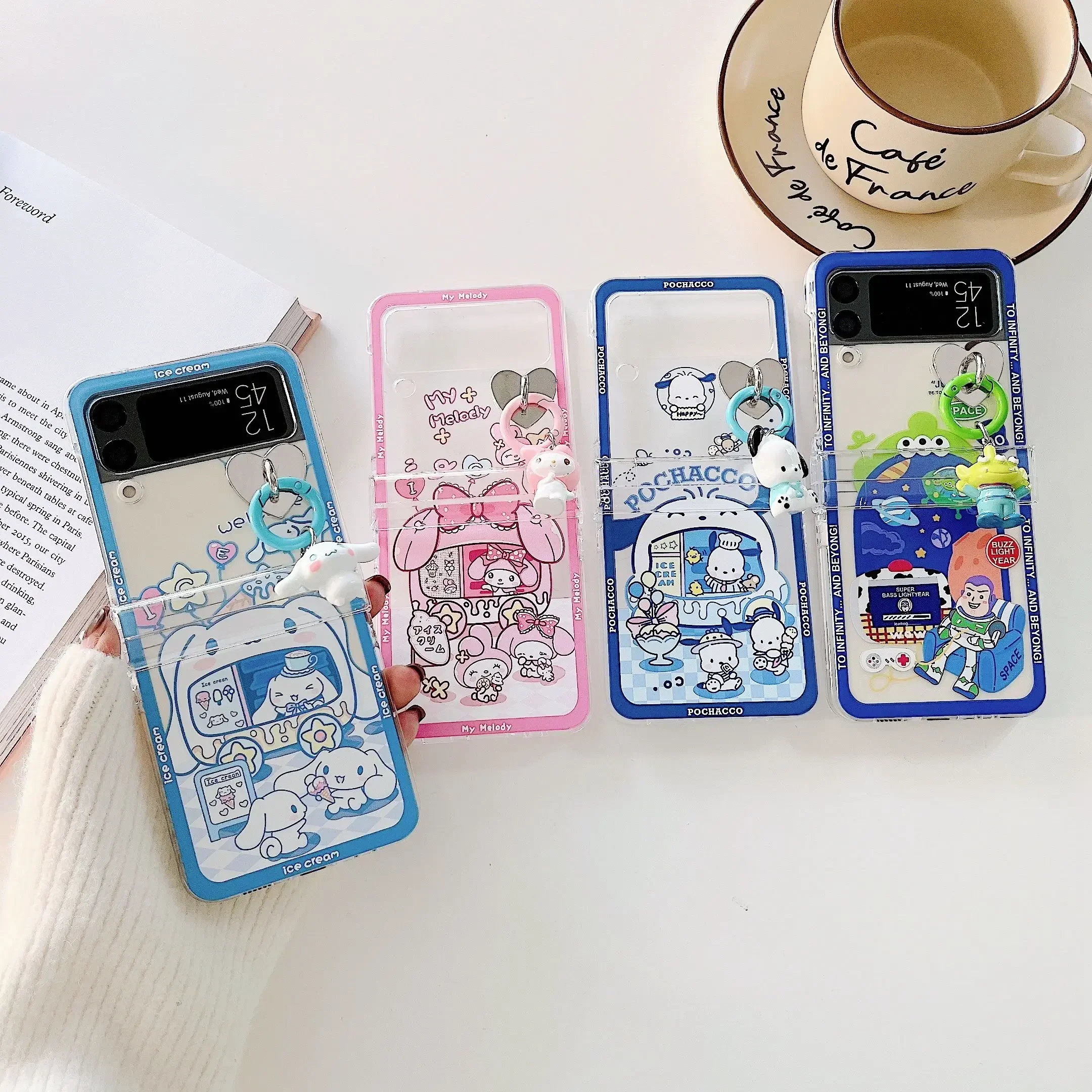 

Sanrio Cinnamorol Melody Pochacco Phone Case For Samsung Galaxy Z Flip 3 4 5G ZFlip3 ZFlip4 Flip3 Flip4 Anti-fall Cover