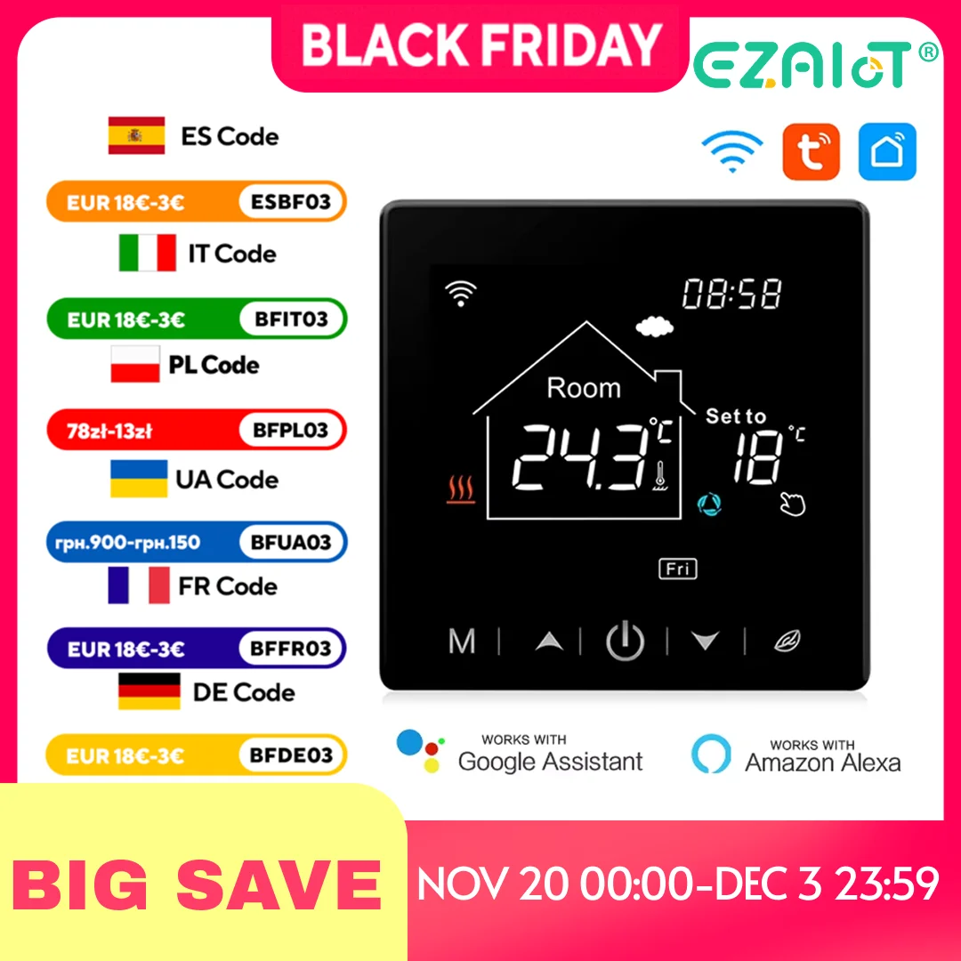 เครื่องทําความร้อนใต้พื้น Tuya WiFi Programmable Temperature Controller สําหรับหม้อต้มแก๊สอุ่นไฟฟ้า Smart Life ทํางานร่วมกับ Alexa 1