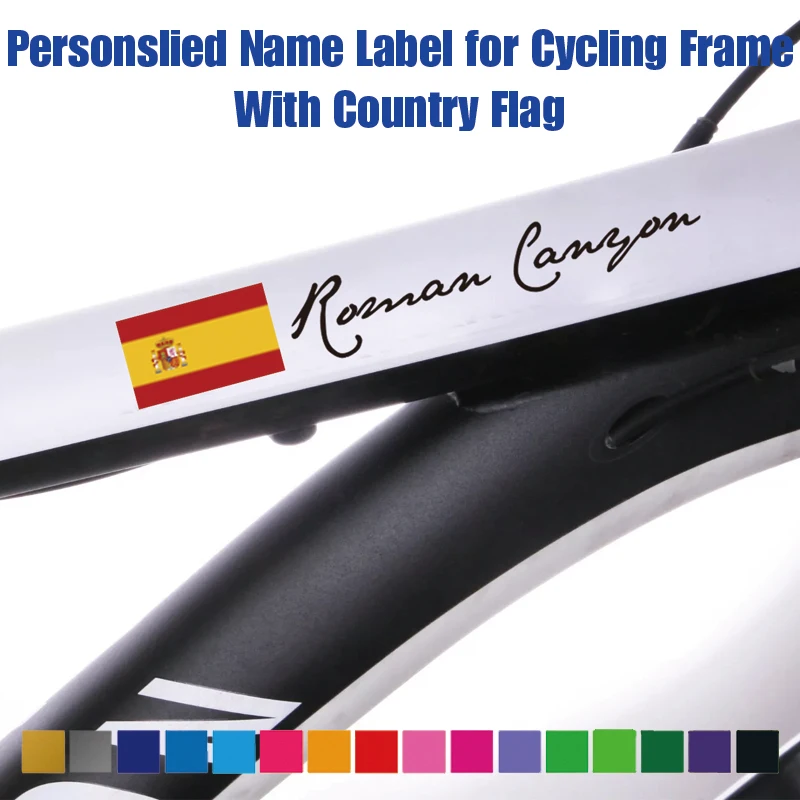 2pcs Bike Frame Decals Stickers Black Decorative Name Tag Labels for MTB Road Bike with National Flag
