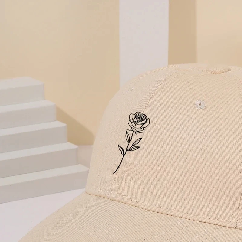 Baseball Cap Spring/Summer Solid Rose Printed for Women Outdoor Leisure Versatile Sunscreen Couple Duck Tongue