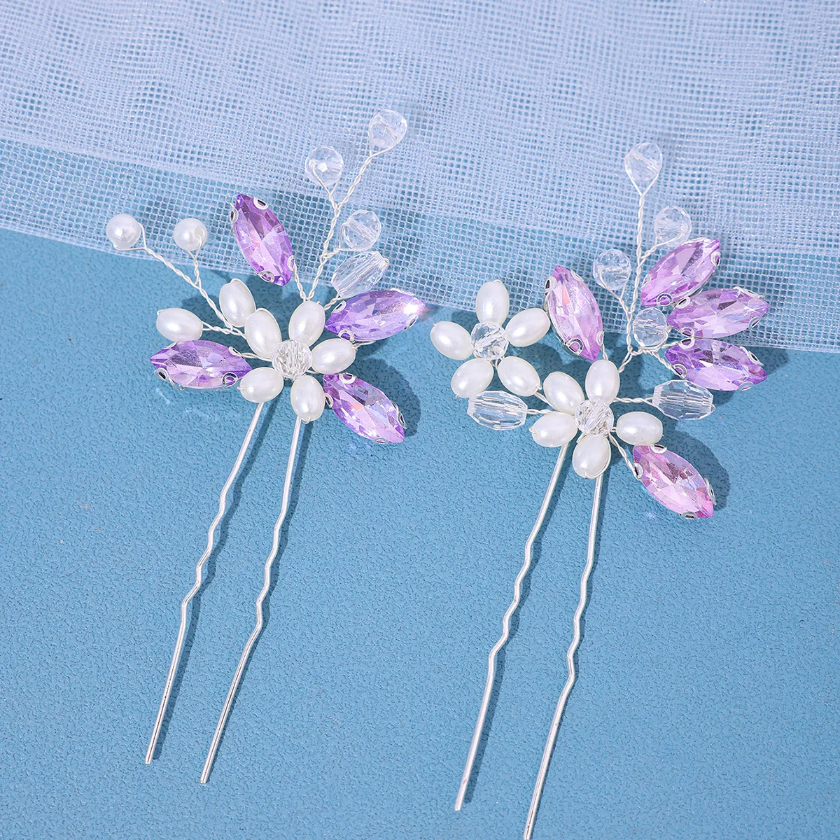 Handmade Crystal Pearls Hairpins Flower Hairbands Women Bride Wedding Hair Accessories Rhinestone Hair Clips 2Pcs