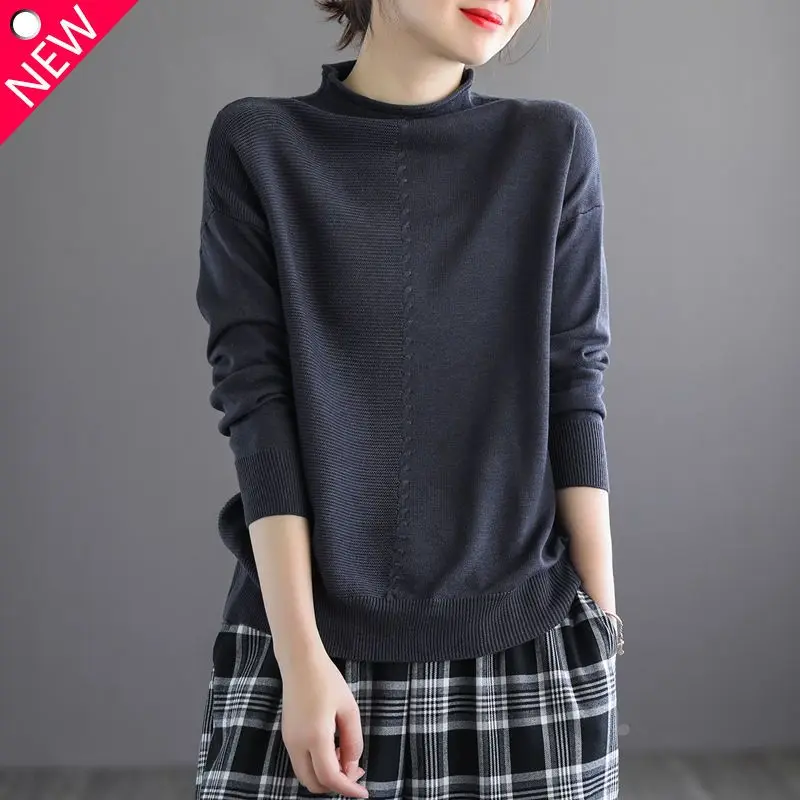 Commuter Versatile Oversized Temperament Women's Clothing Half Open Collar Long Sleeve Solid Color Simplicity Casual Pullover